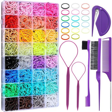 32 couleurs, petits élastiques à cheveux, 2000 pièces par paquet, avec pinces élastiques, mini élastiques à cheveux, adaptés aux filles, bébés, tout-petits et accessoires de Noël pour enfants. (1/5)
