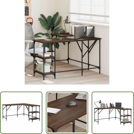 Holzwerkstoff - Schreibtisch Braun Eichen-Optik 139x139x75 cm Holzwerkstoff (1/5)