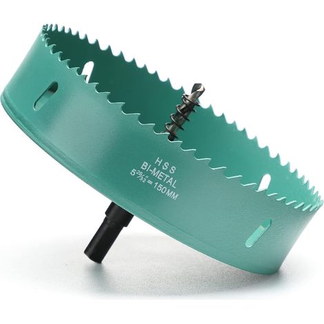 Scie Cloche Bi-métal 150 mm, M42 HSS Bimétallique Scie Trèpan avec Foret de Centrage pour Robuste Perceuse à Percer pour Fer, Aluminium, Bois, Cloison Sèche, Tuyau, Panneau de Fibres de Bois/Vert (1/5)