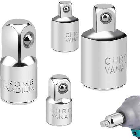 4 Pcs Adaptateur Douille, Adaptateur Cliquet 1/2" À 3/8", 3/8" À 1/2", 1/4" À 3/8", 3/8" À 1/4", En Acier Chrome-Vanadium, Adapté Pour Les Clés À Molette Et Les Clés À Douille (1/5)