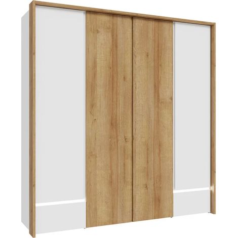 Armoire dressing 204 cm décor bois chêne et blanc avec LED – ILLYA