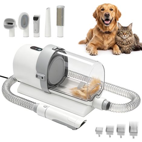 Aspirateur toilettage chien chat - PawHut - 5 en 1 tondeuse avec aspiration puissante 10kPa grand bac 2,5L bruit ≤65dB - ABS - blanc (1/5)