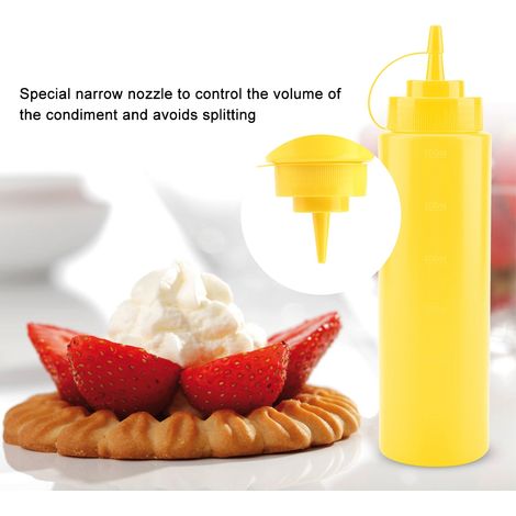 Distributeur de condiments en plastique 720ml, lot de 10, pour sauce huile crème vinaigre, jaune, seringue doseuse alimentaire. (1/5)