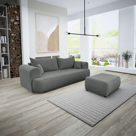 Sofa Schlafsofa 3-Sitzer ANIKE inkl. Polsterhocker in Stoff Now or Never Dunkelgrau (1/5)