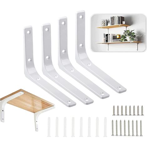 LaBlanc - Soporte de pared para estante, 4 soportes metálicos de 200 x 150 mm, resistente, para decoración de cocina industrial, montaje en pared de radiador, con 16 tornillos y 8 anclajes. (1/5)