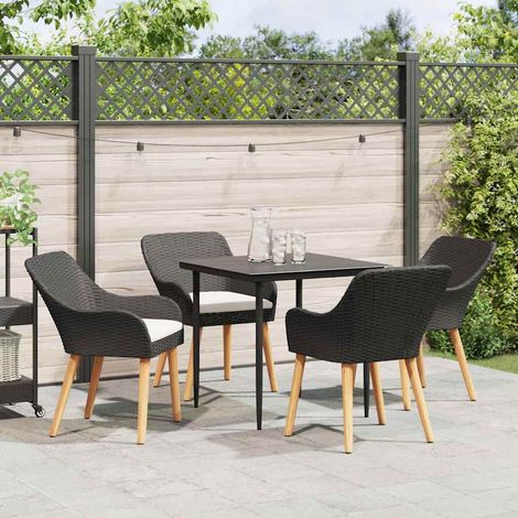 Garden Dining Set with Cushion 5 pcs Black Poly Rattan vidaXL