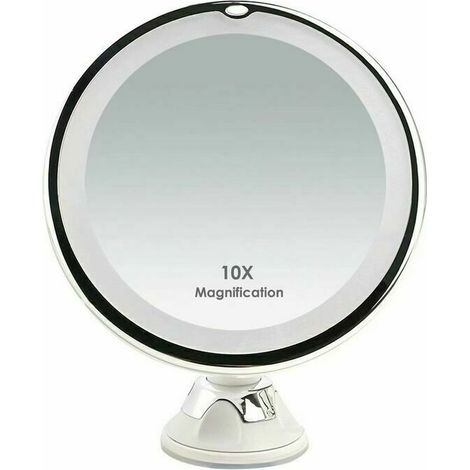 Miroir Grossissant x10 avec Éclairage LED pour Voyage, Doté d'une Ventouse pour Fixation Murale et d'une Rotation à 360°, Idéal pour le Rasage et le Maquillage.