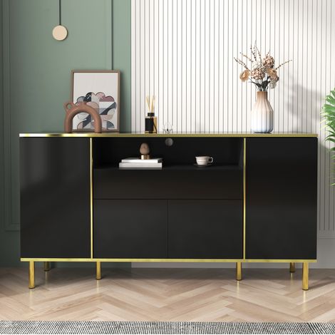 Sideboard 150/40/80 cm in Schwarz Hochglanz mit LED, 4 Türen und Schublade (1/5)