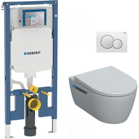 Pack WC Bati-support Geberit Duofix extra-plat + WC sans bride Geberit iCon + Abattant softclose + Plaque blanche (SLIM-iCon-B) (1/5)