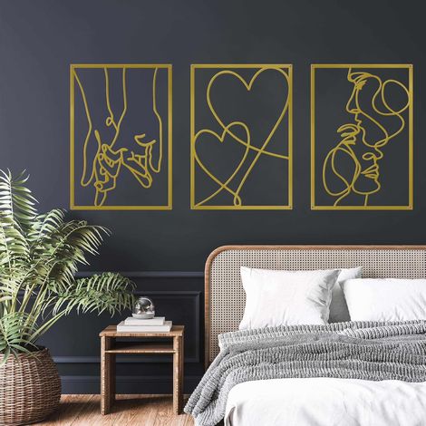 Set di 3 decorazioni murali in metallo minimaliste per San Valentino, bagno, soggiorno