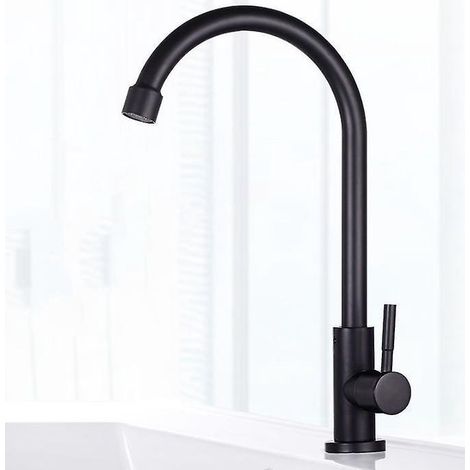 robinet De Cuisine En Acier Inoxydable Bassin Noir Lavabo Universel Simple Robinet Rotatif Vertical Froid (1/5)