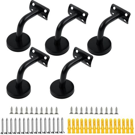 Supporto per corrimano, 5 staffe in acciaio inox per montaggio a parete, utilizzabili come supporto per corrimano delle scale (nero)