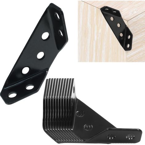 Conector de esquina para muebles de acero inoxidable de 12 piezas, soporte de estante negro, soporte de esquina de metal, para soportes de madera en forma de L con tornillos (1/5)