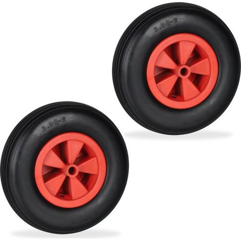Roue de brouette - 3.50-6 - lot de 2 - caoutchouc plein - increvable - jusqu'à 100 kg - noir et rouge (1/5)