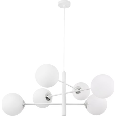 VICENZA WEISS CHROM HÄNGELAMPE 6 FLACHE WEISSE LAMPENSCHIRME E14