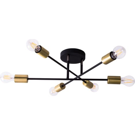 Plafoniera Soffitto Interno 3 Braccia Orientabili 6 Luci Nero Oro Cross GD Trio (1/5)