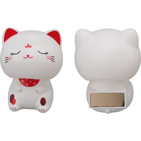 Adorable décoration chat solaire à induction en plastique, chat porte-bonheur hochant la tête, pour restaurants et tableaux de bord de voiture avec un visage souriant (1/5)