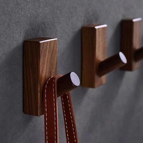 Confezione da 4 appendiabiti da parete con ganci adesivi, ganci in legno per cappotti e cappelli, scaffale portaoggetti per cappelli e asciugamani, rettangolare resistente (1/4)