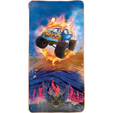 ROTH SERVIETTE DE BAIN POUR ENFANT MONSTER TRUCK FIRE 60 X 120 CM, PEU ENCOMBRANTE ET À SÉCHAGE RAPIDE 89434