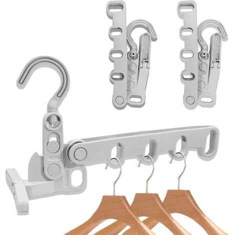 2 Stück – faltbare Kleiderbügel – tragbarer Reisekleiderbügel mit 5 Löchern – multifunktionaler Wäscheständer – für Reisen, Hotelaufenthalte, Geschäftsreisen und Zuhause – grau (1/5)