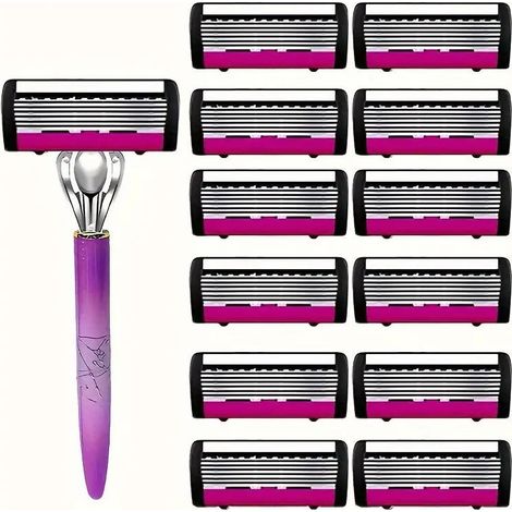 Rasoir manuel 6 lames pour femme - Coffret complet pour corps, jambes et zones sensibles (1 manche + 12 lames) (1/4)