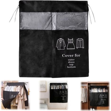 Housses de vêtements 90 x 110 cm - protections non tissées avec fenêtre transparente, noires (1/5)