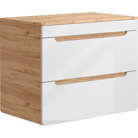 Meuble sous vasque suspendu avec planche - 80 cm - Naturel clair et blanc - ARUBA
