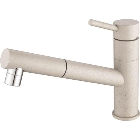Robinet de Cuisine Extractible, Mitigeur d'Évier avec 2 Modes de Pulvérisation, Robinetterie Cuisine Monocommande Rotatif à 150° en Acier Inoxydable, Cartouche Céramique, Couleur Avoine (1/5)