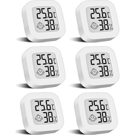 Set of 6 mini digital thermometers with switch, LCD hygrometer, wireless indoor temperature sensor, high-precision temperature sensor in ℉/℃, for baby's room, indoor use (1/5)