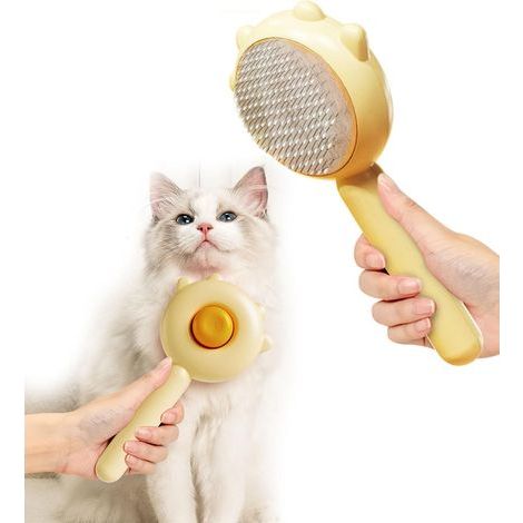 Cepillos para mascotas, cepillos para gatos y perros, cepillos para gatos de pelo largo y corto, cepillo autolimpiante para masajear, rascar y eliminar el pelo de gato. (1/5)