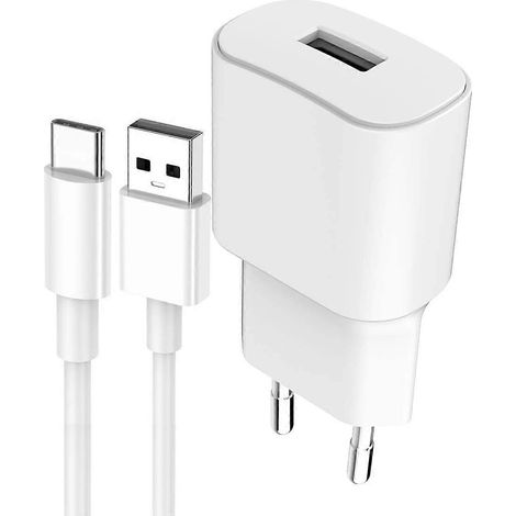 Adaptateur secteur USB A compatible, charge rapide 2,4 A, câble de données USB A/USB C, blanc (1/5)