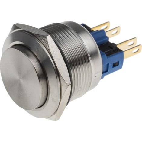 Bouton-poussoir, Momentané, Unipolaire à deux directions (1RT), 5 A @ 250 V c.a., Chrome, Montage panneau ( Prix pour 1 ) (1/2)