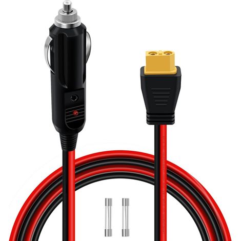 XT60 Allume Cigare 12V 24V 14AWG Cable XT60 Allume Cigare Avec Indicateur LED, Fusible 15A Intégré pour Panneaux Solaires Onduleur de Voiture (Mâle, 2m) (1/5)