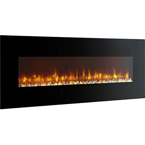 Cheminée électrique 120 cm – Thermostat électronique – Puissance 2000 W – Fixation murale – Effet flamme réaliste avec galets décoratifs