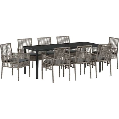 Maison Exclusive - Set da Pranzo per Giardino con cuscino 9 pcs Grigio polyrattan