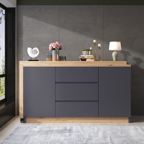MEUBLIV Bureau multifonction 120x50x76,5 cm gris/chêne – rotatif, pliable, 2 portes (1/5)