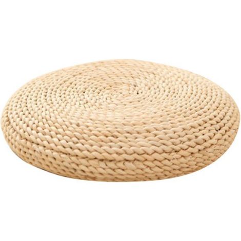 1 Coussin de sol rond, tissage à la main, herbe de quenouilles, diamètre 30cm, pour yoga et méditation (1/4)