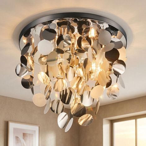 Plafonnier design salon chambre éclairage lampe suspendue argent chrome Reality R60895031 (1/5)