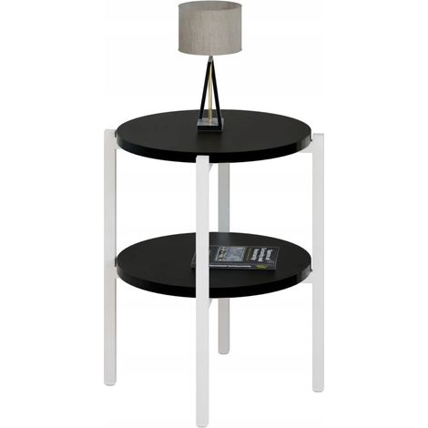 Table de chevet ronde loft avec étagère 35x35x46 cm métal blanc (1/5)