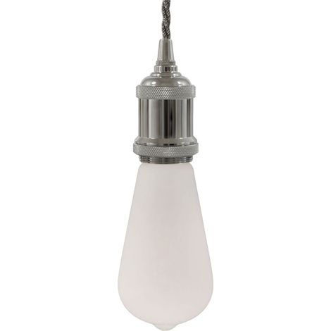 Lampada a sospensione Made in Italy completa di cavo tessile trecciato e portalampada in alluminio  Senza lampadina - Cromo - Matter ON/OFF
