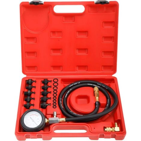 Lntyq Testeurs de Pression d'Huile, 140psi 10bar Manometre Pression Huile Moteur, Kit Outil Pression Huile Mano Pression Huile pour Voiture Camion et Tracteur (Rouge)