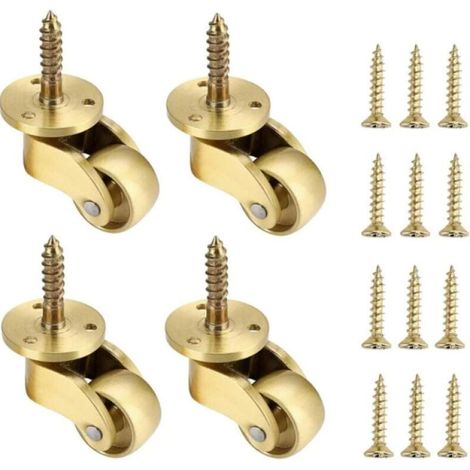 4 Stück Universal-Möbelrollen aus Messing, Rollen aus massivem Messing, 360 Grad drehbare Lenkrollen, Tragkraft 75 kg, Schrauben im Lieferumfang enthalten