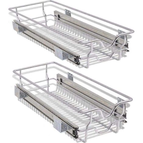 Lot de 2 tiroirs télescopiques, meubles de cuisine, panier, étagère amovible, avec rail en acier inoxydable (30 cm, lot de 2 pièces) (1/5)