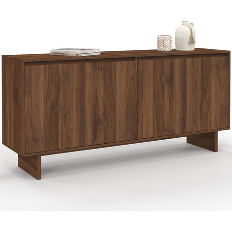 Idmarket – Buffet 160 cm 4 portes effet noyer – Dimensions : L. 160 x l. 40 x H. 75 cm – Panneaux de particules – Étagères ajustables