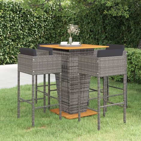 5 pcs Ensemble de bar de jardin avec coussins, Salon de jardin, Tabourets et Table et coussins Résine tressée Gris MKW269191 (1/5)