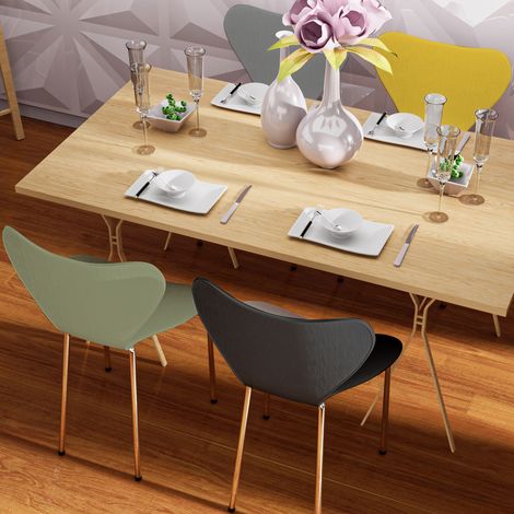 Lot de 4 Chaise Empilable en Plastique avec Cadre en Fer - (Noir+Gris+Jaune+Vert) (1/5)
