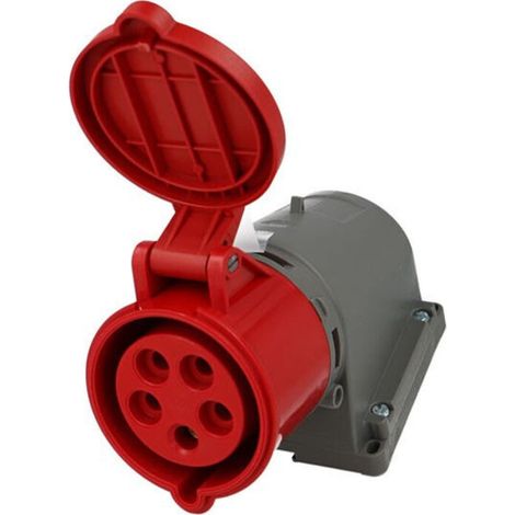 CEE-Anschluss – 400 V / 32 A Anschluss mit Schraubklemmen – 5-poliger / 6-Stunden-CEE-Adapter, geeignet für den Außenbereich, Baustellen und Camping – Schutzart IP44 – Grau/Rot I 60425 – Dreiphasige C