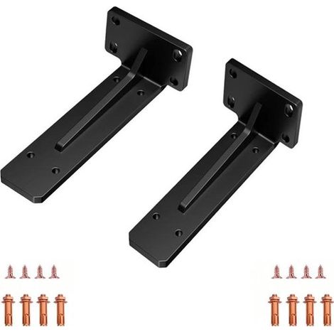 Équerres d'angle robustes en forme de L pour étagères flottantes, acier de 5 mm d'épaisseur - lot de 2 avec accessoires de montage - 19 x 9 x 6 cm - noir (1/5)