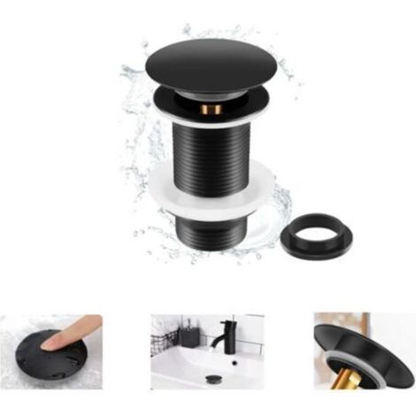 Drain d'évier noir (sans trop-plein), drain d'évier escamotable noir universel, vidage escamotable automatique (pour lavabo de comptoir) (1/5)