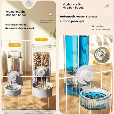 Automatischer Futter- und Wasserspender für Kaninchen und Meerschweinchen, hängend, Schwerkraftbetrieb, 1200 ml, Grau (1/4)